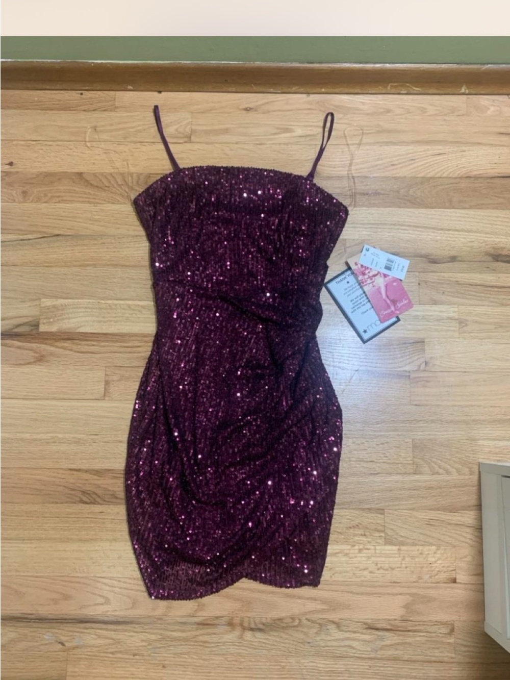NWT Emerald Sundae Burgundy Sequin Spaghetti-Strap Mini Dress
